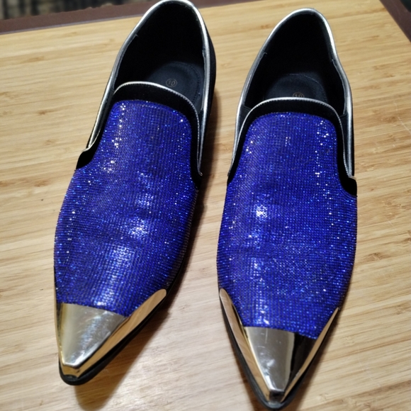 Men's size 10 crystal cobalt dress shoe with chrome metal tip - Picture 4 of 7